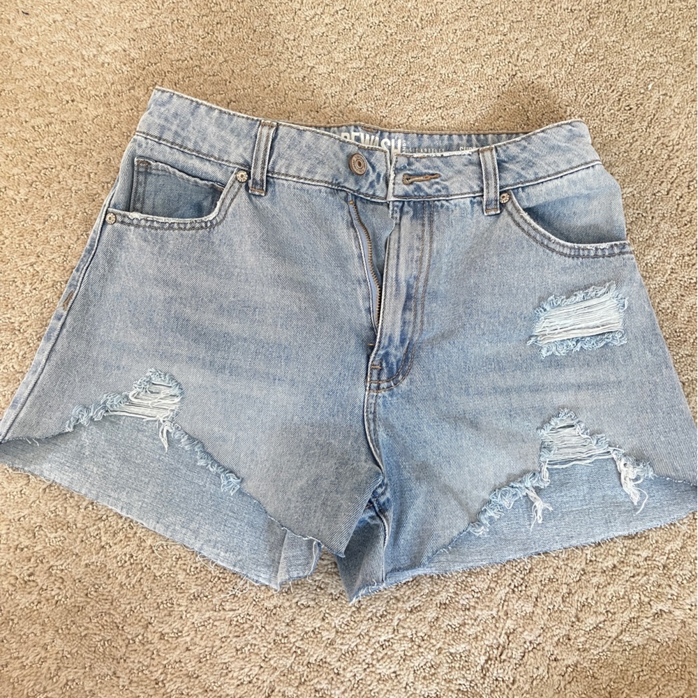 Ripped Lightwash Jean Shorts